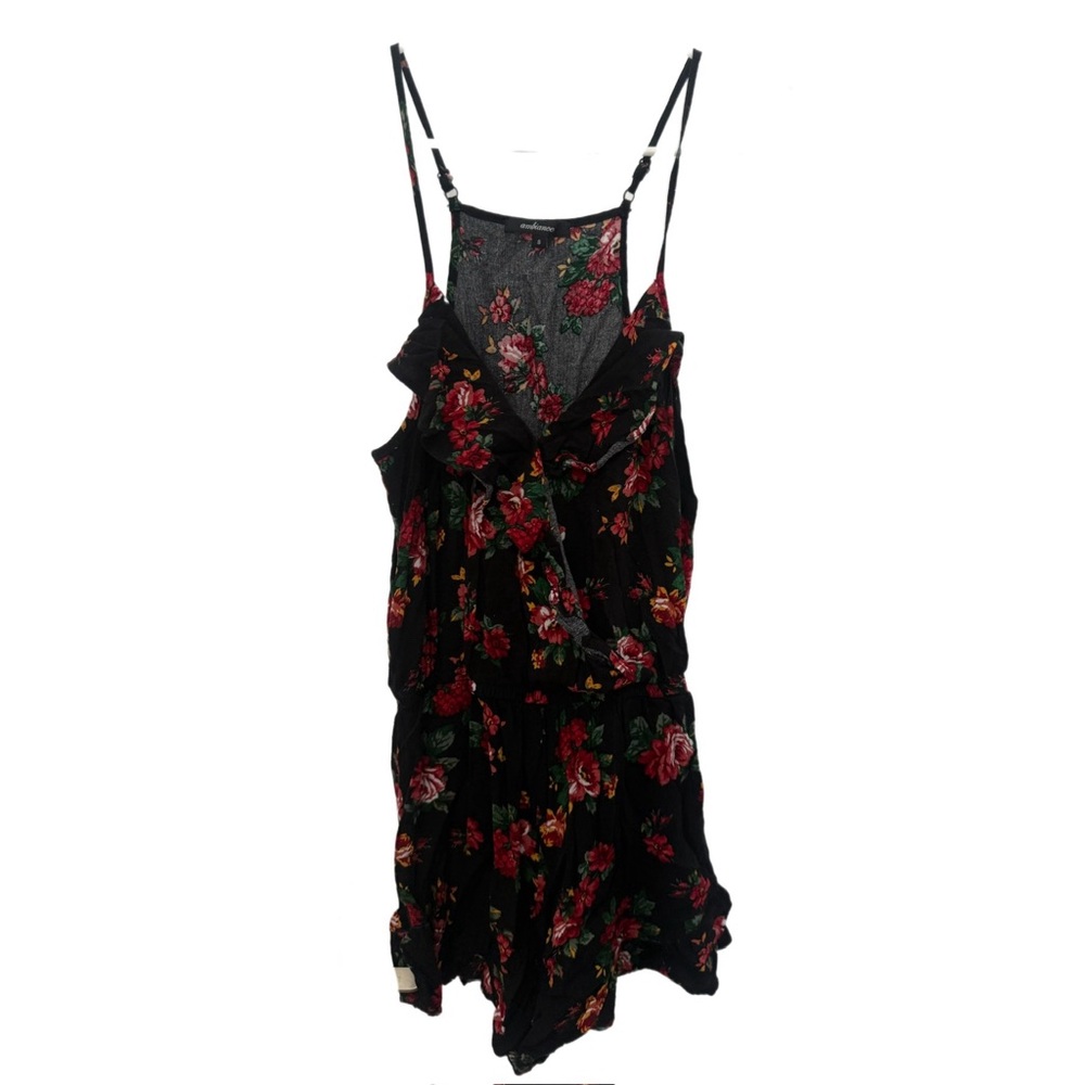 Ambiance Black Dress with Red and Green Floral Design